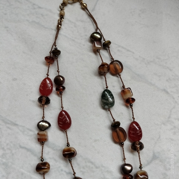 Elegant Multi-Color Beaded Necklace Double Strands Boho Hippie Retro Classic - Picture 9 of 10